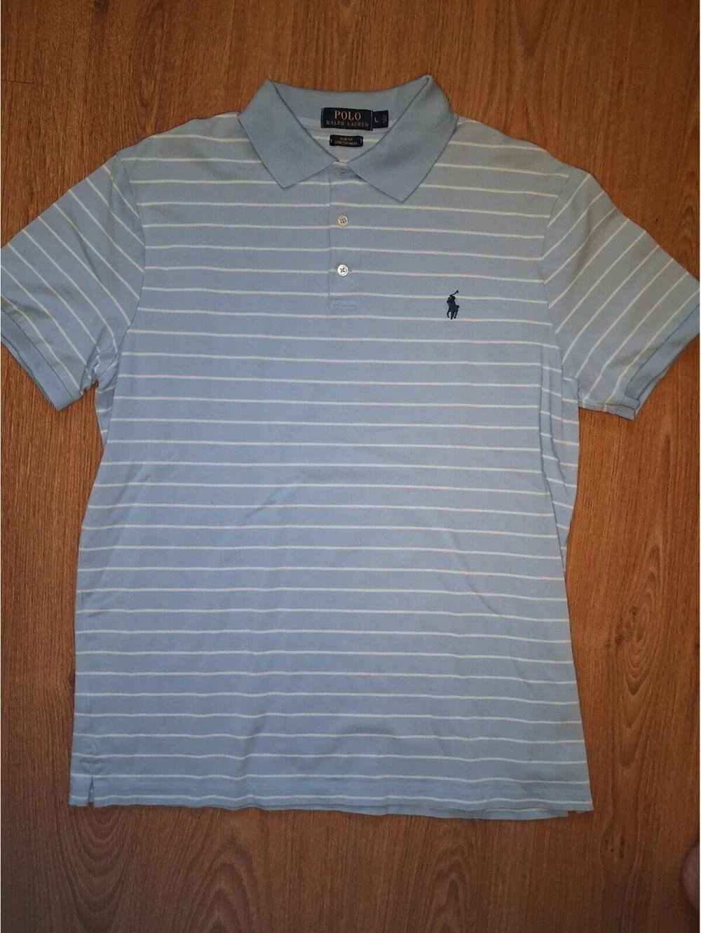 Ralph Lauren Polo Shirt Mens Large Light Blue Cotton Striped